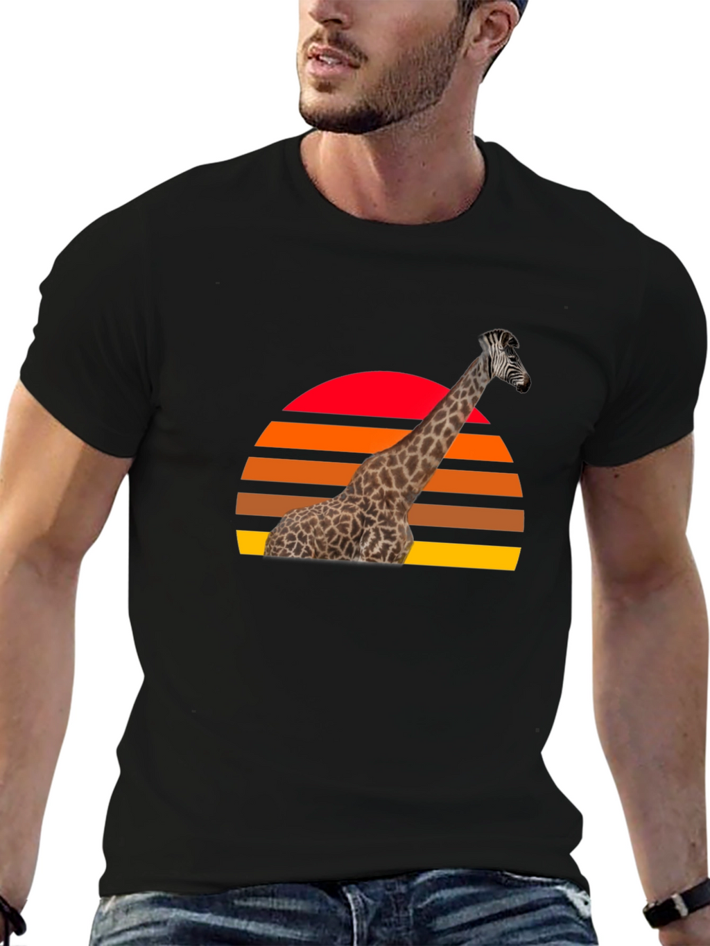 Giraffe Sunset Graphic Tee - Retro Style