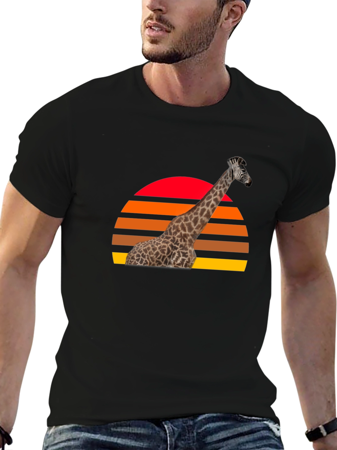Giraffe Sunset Graphic Tee - Retro Style
