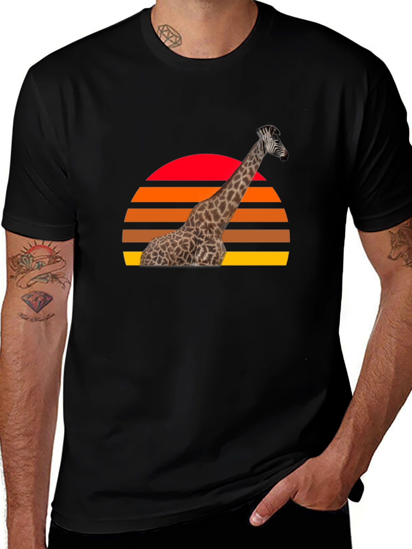 Giraffe Sunset Graphic Tee - Retro Style