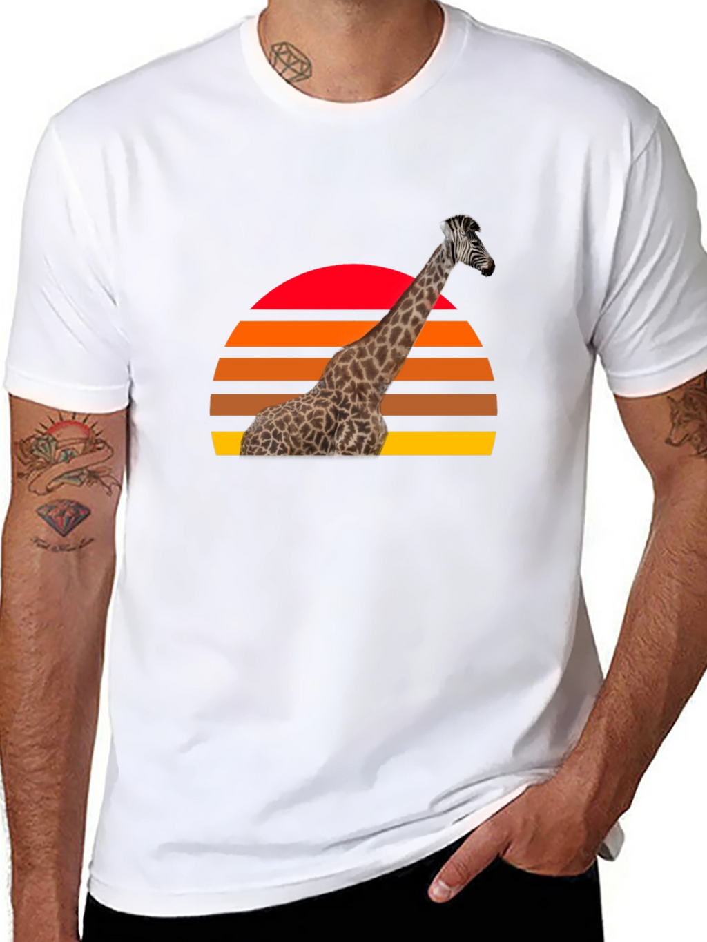 Giraffe Sunset Graphic Tee - Retro Style
