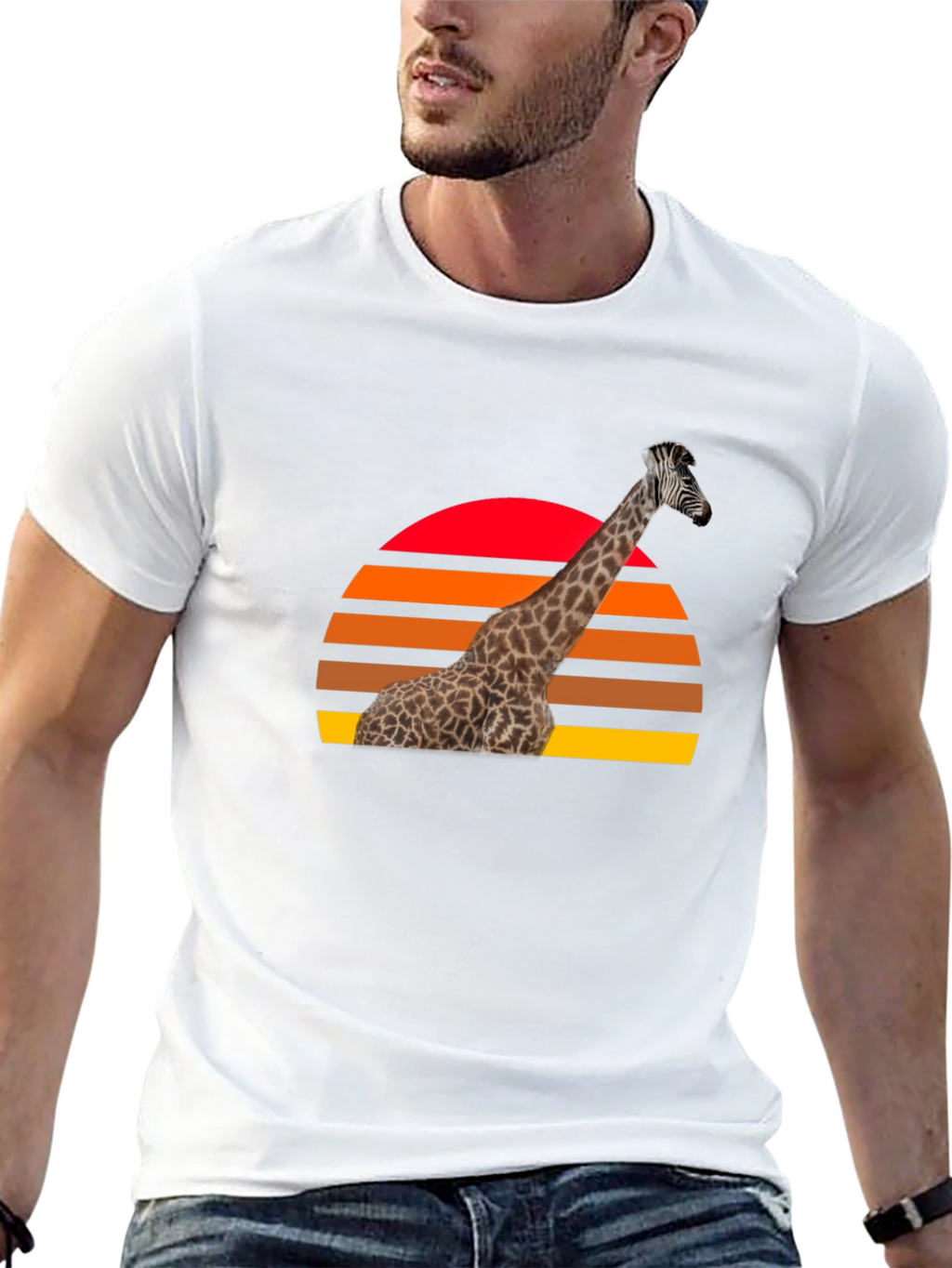 Giraffe Sunset Graphic Tee - Retro Style