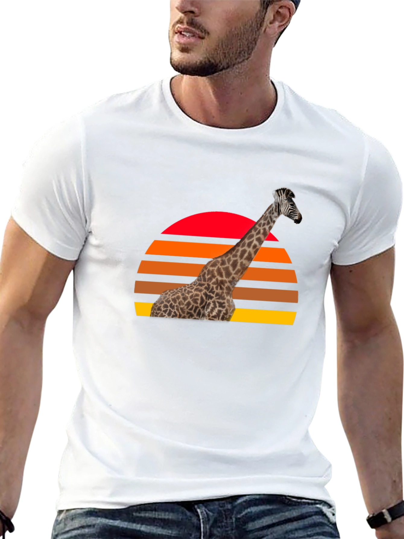 Giraffe Sunset Graphic Tee - Retro Style