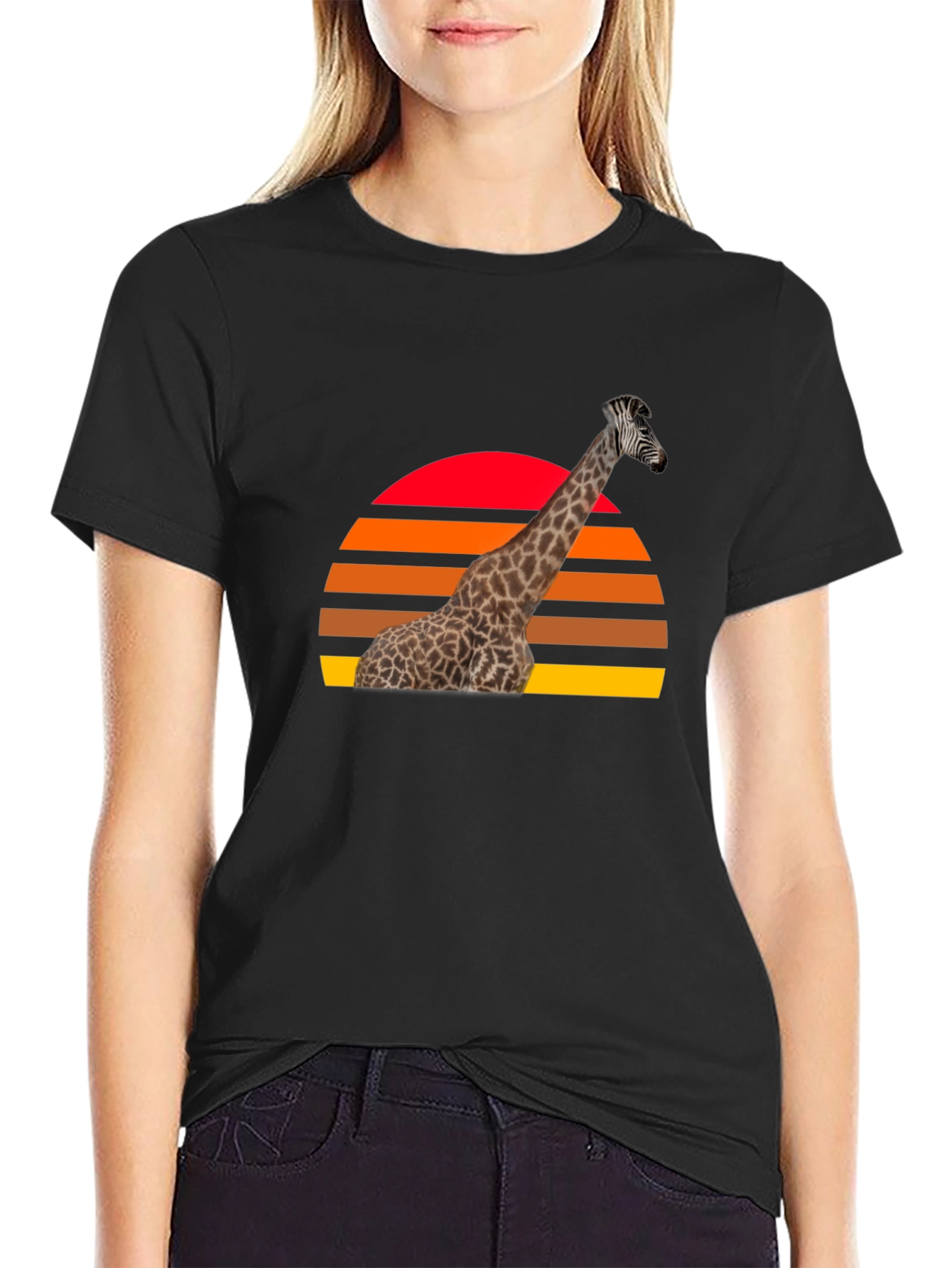Giraffe Sunset Graphic Tee - Retro Style