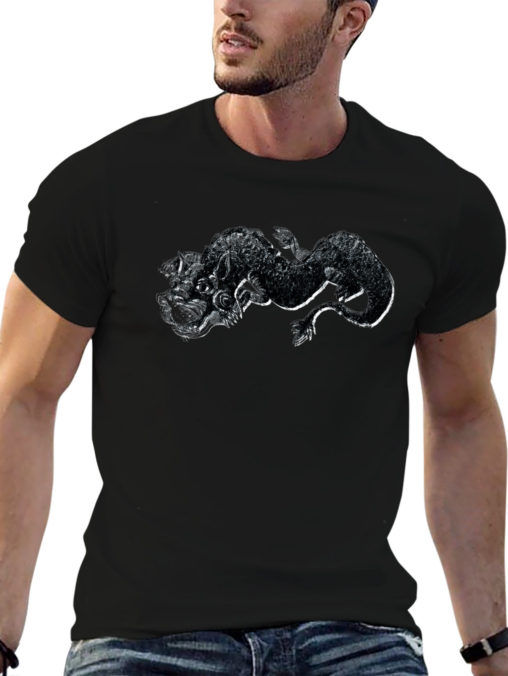 Black T-Shirt with Dragon Graphic