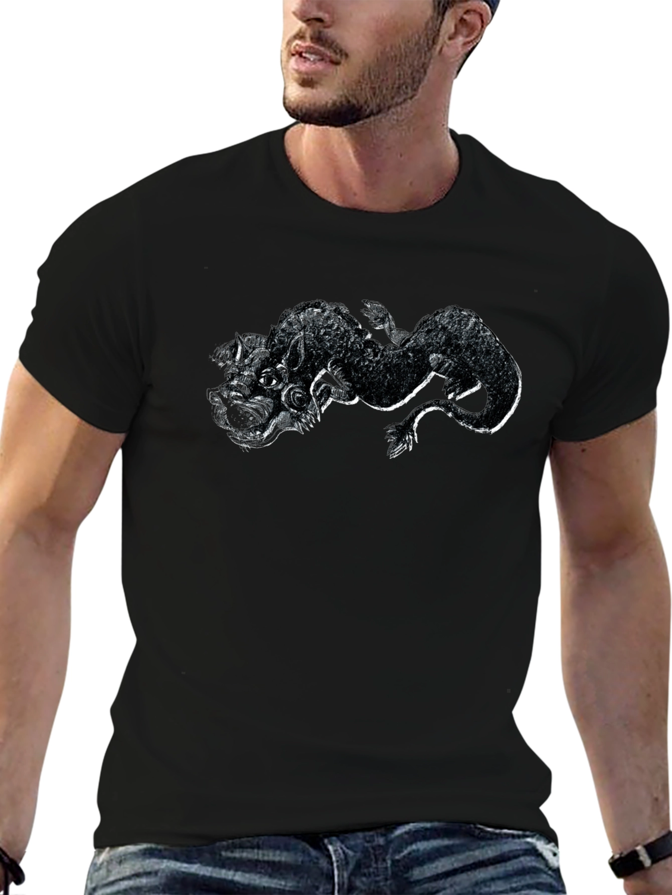 Black T-Shirt with Dragon Graphic
