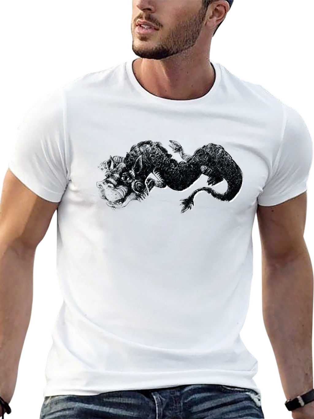 Black T-Shirt with Dragon Graphic