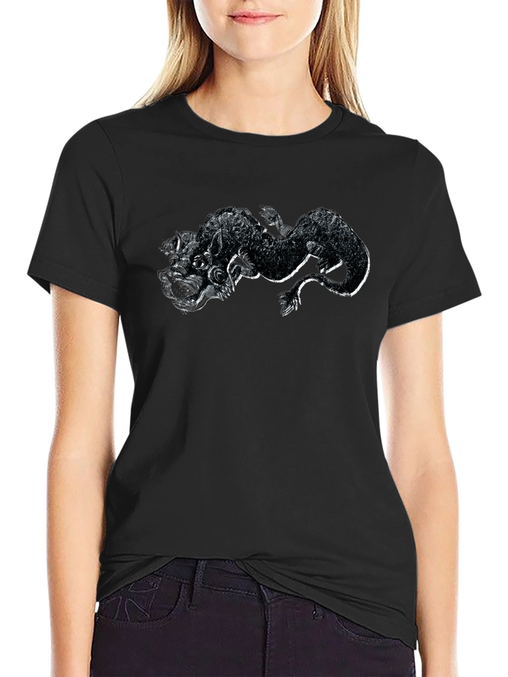 Black T-Shirt with Dragon Graphic