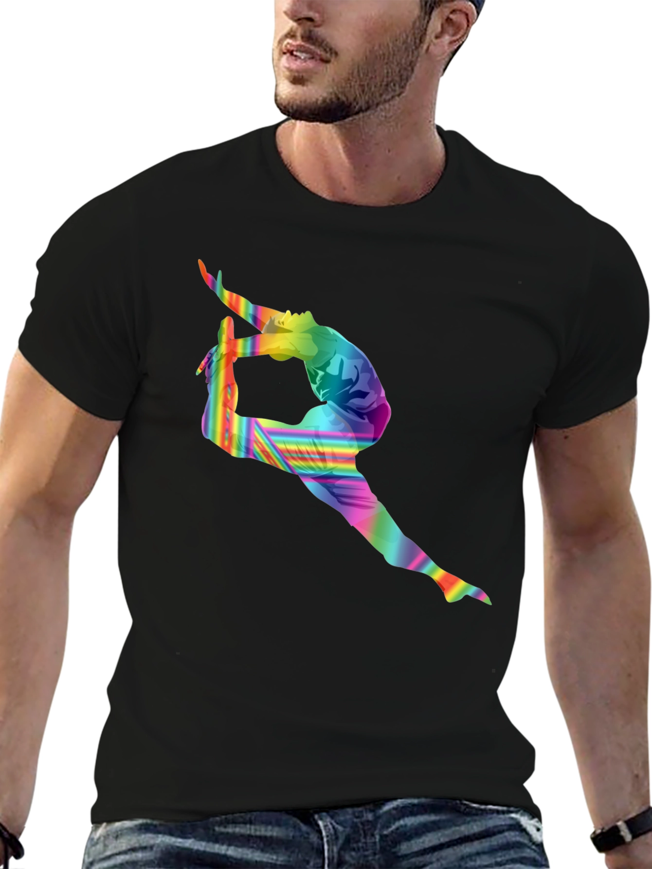 Rainbow Gymnast Graphic Tee - Stylish Black T-Shirt