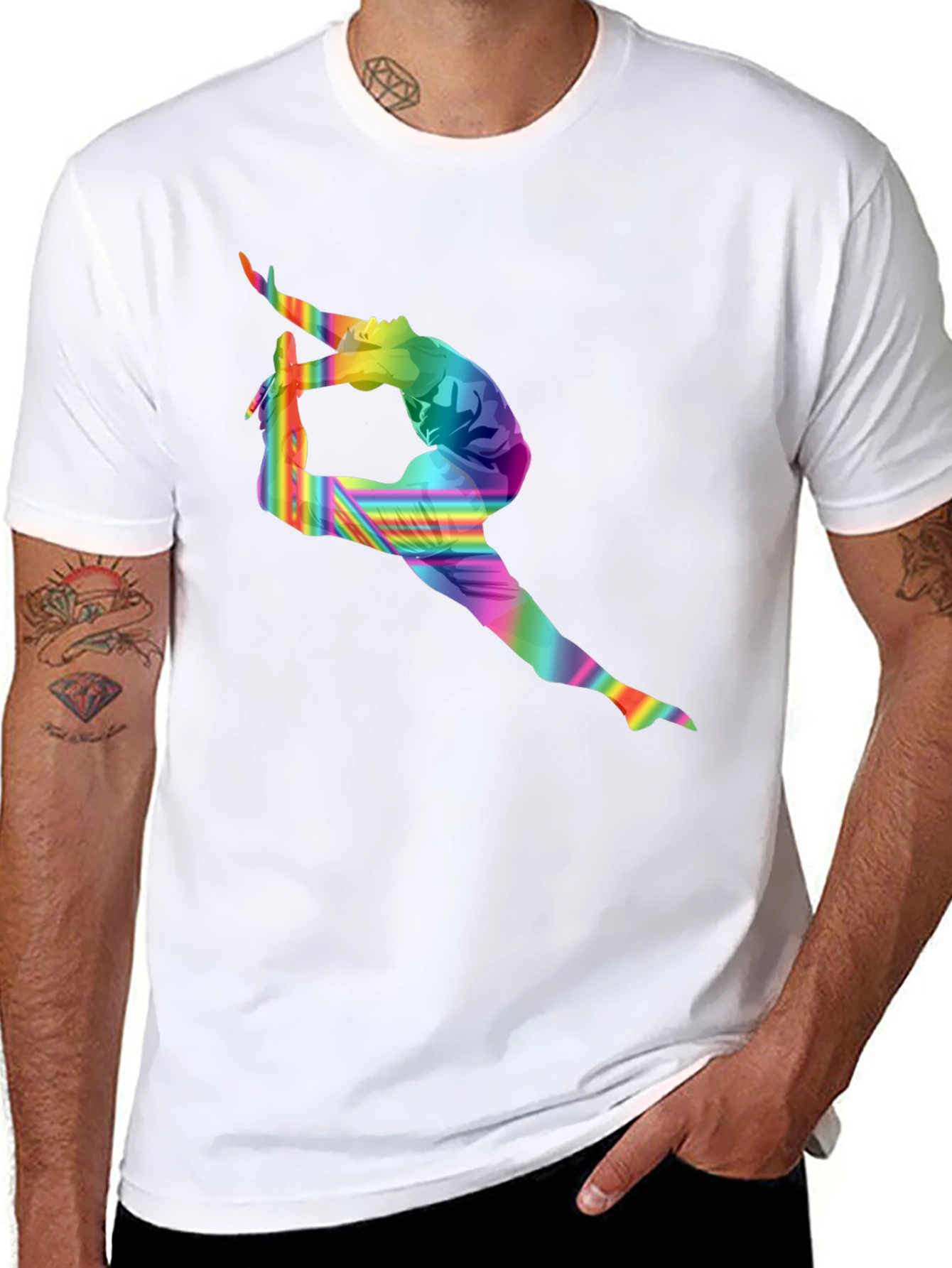 Rainbow Gymnast Graphic Tee - Stylish Black T-Shirt