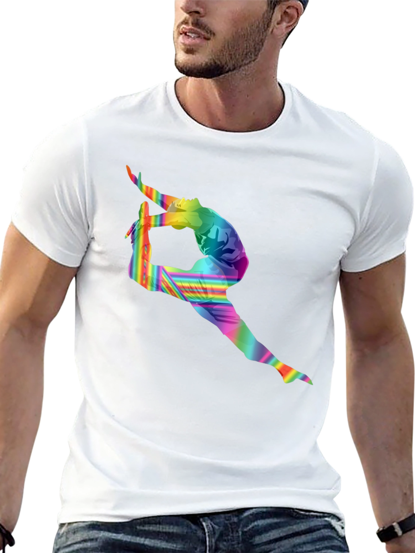 Rainbow Gymnast Graphic Tee - Stylish Black T-Shirt