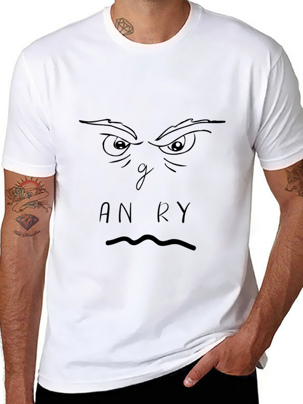 Angry Face Graphic Black T-Shirt