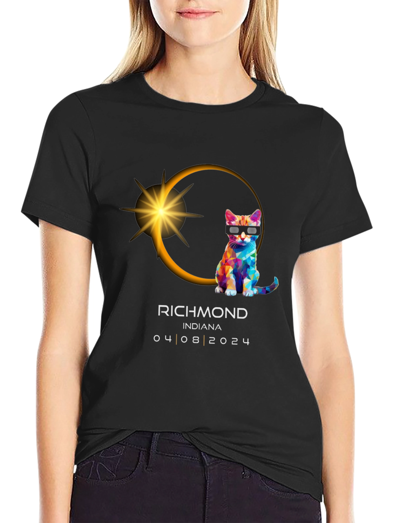 Richmond Indiana 2024 Total Solar Eclipse Cat T-Shirt