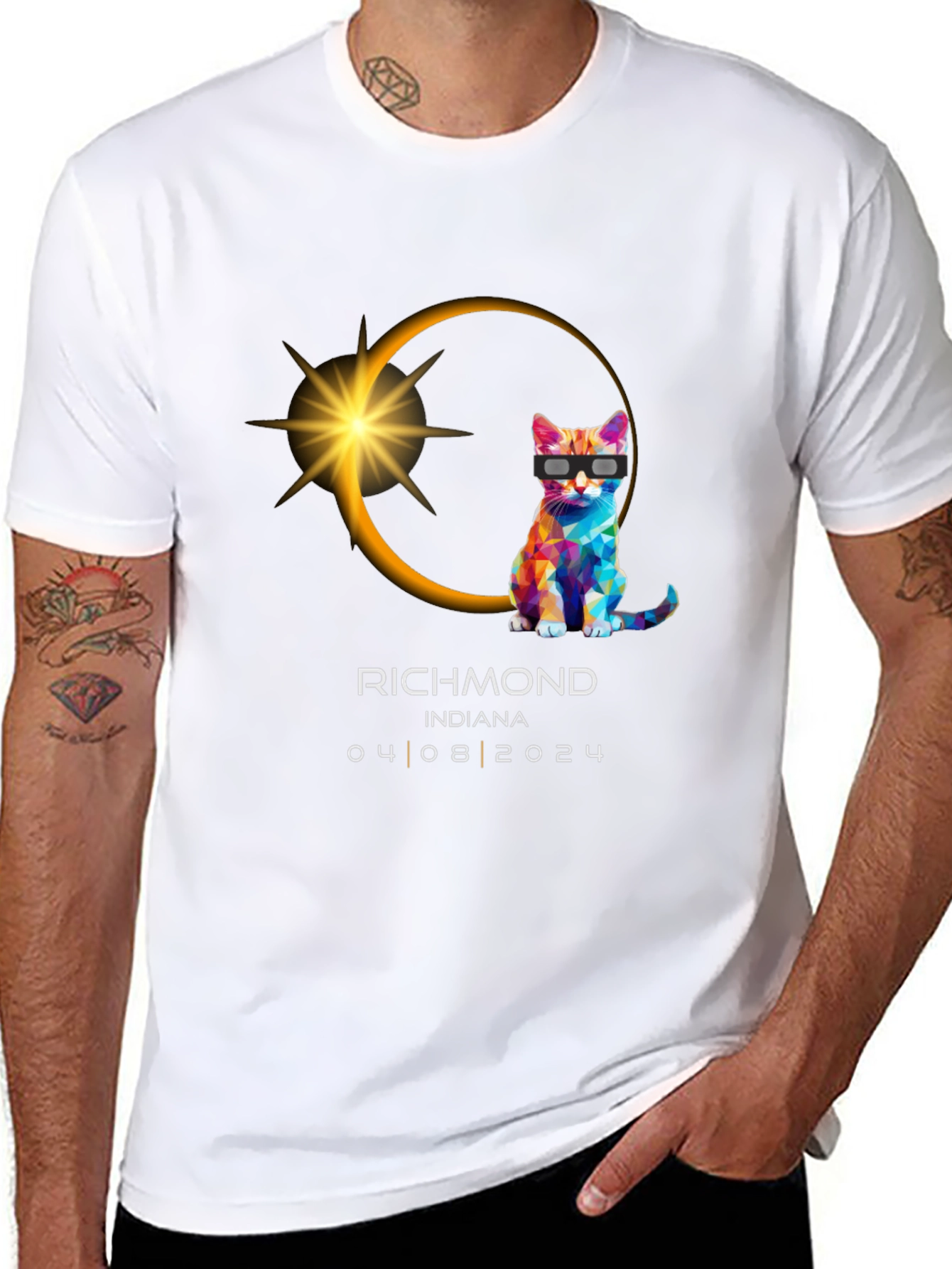 Richmond Indiana 2024 Total Solar Eclipse Cat T-Shirt