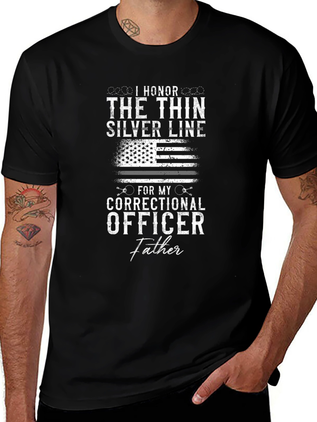 Honor Correctional Officer Father Black T-Shirt