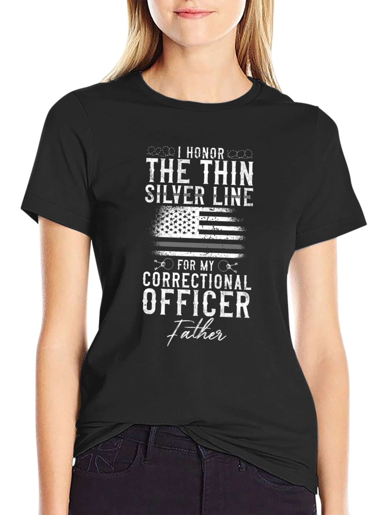 Honor Correctional Officer Father Black T-Shirt