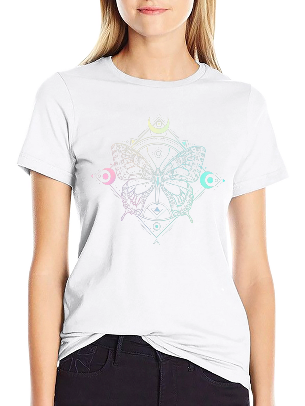 Butterfly Geometric Graphic Black Tee
