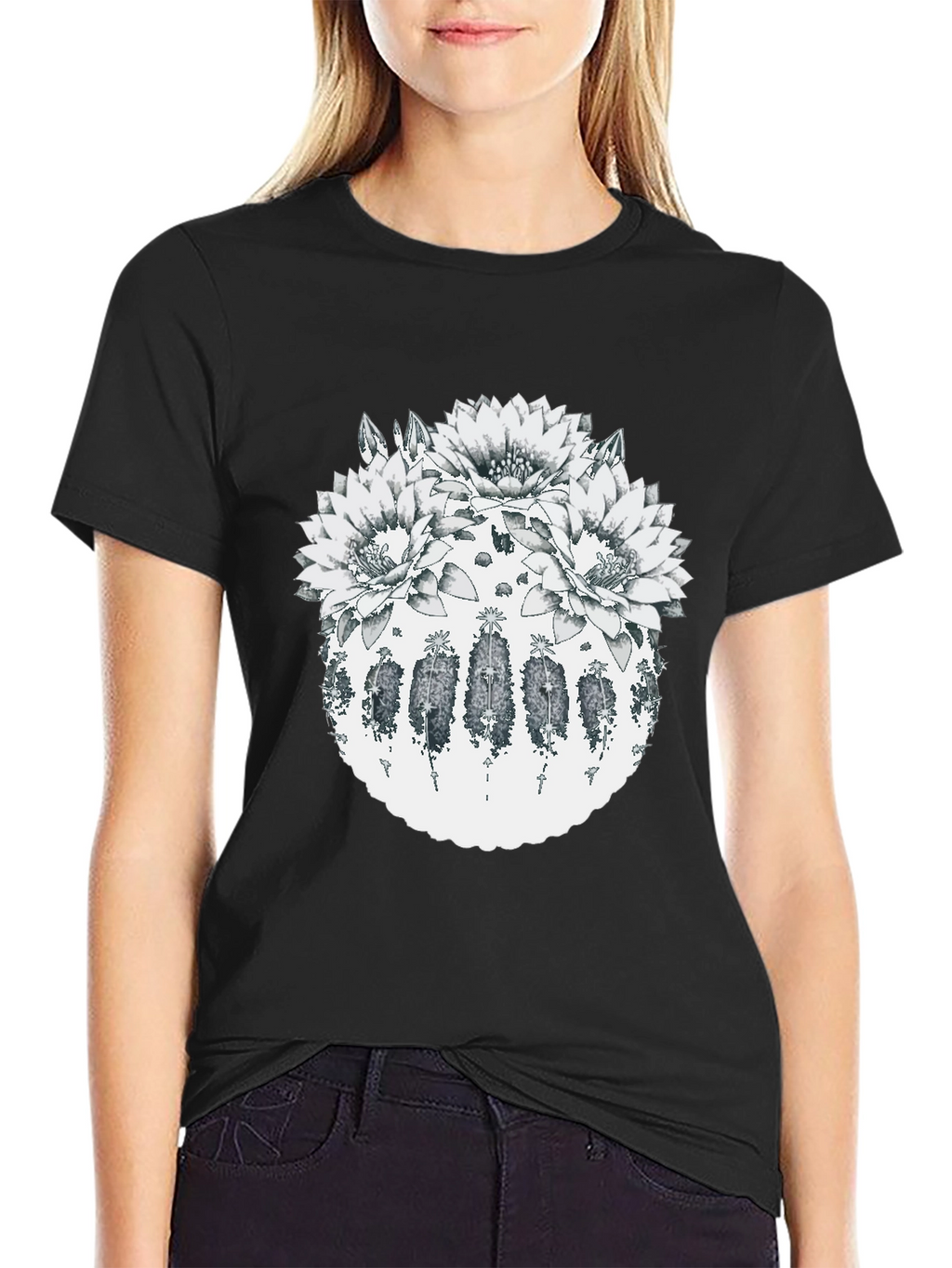 Botanical Cactus Flower Graphic T-Shirt