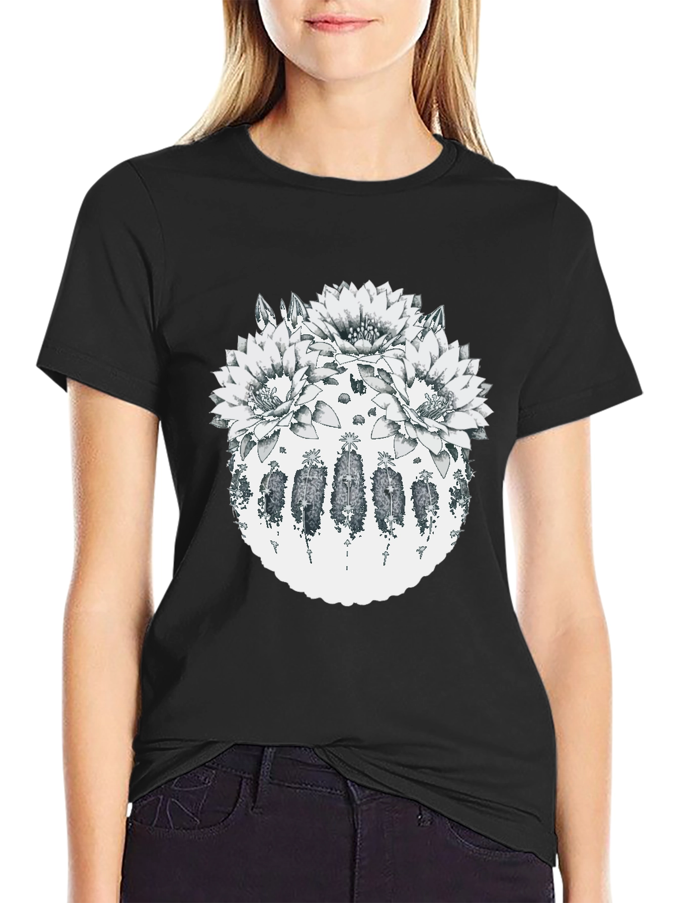 Botanical Cactus Flower Graphic T-Shirt