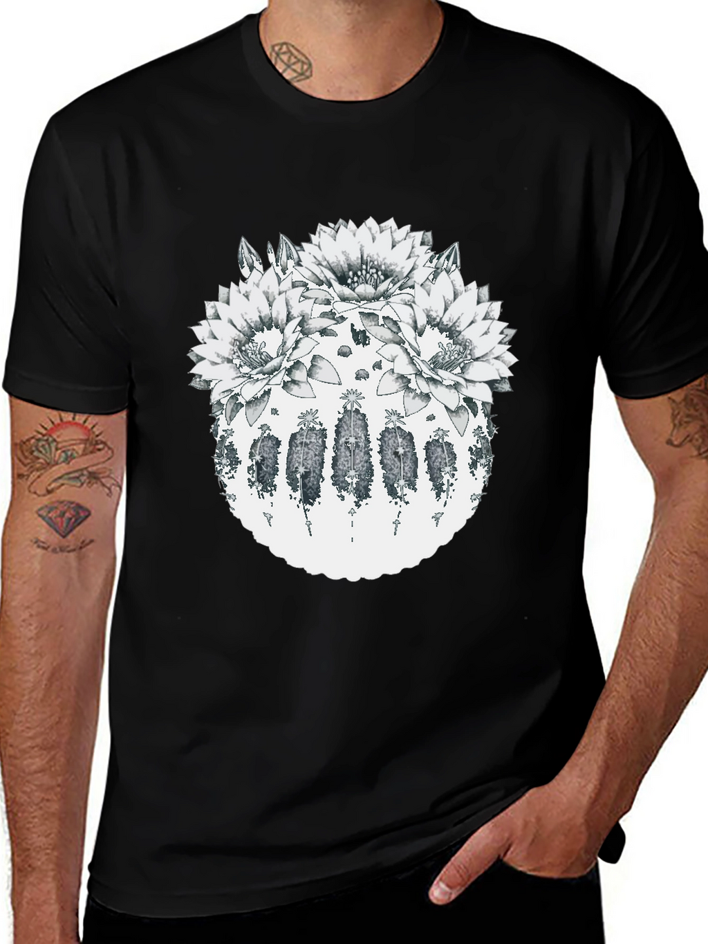 Botanical Cactus Flower Graphic T-Shirt