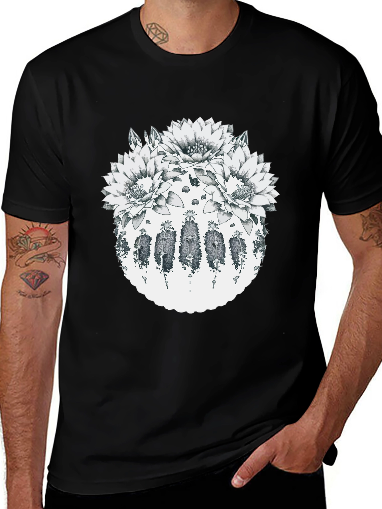 Botanical Cactus Flower Graphic T-Shirt