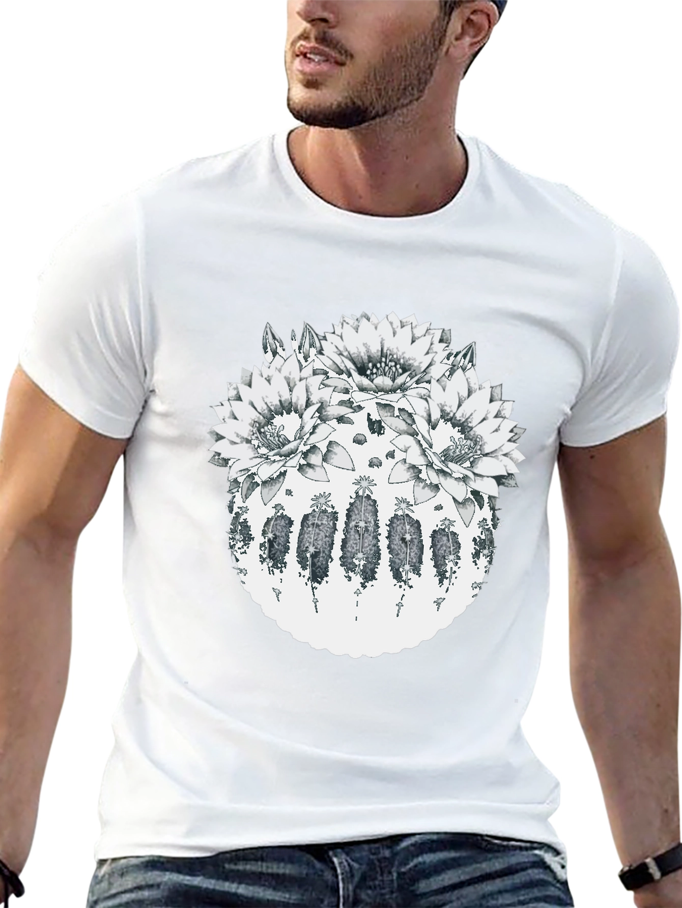 Botanical Cactus Flower Graphic T-Shirt