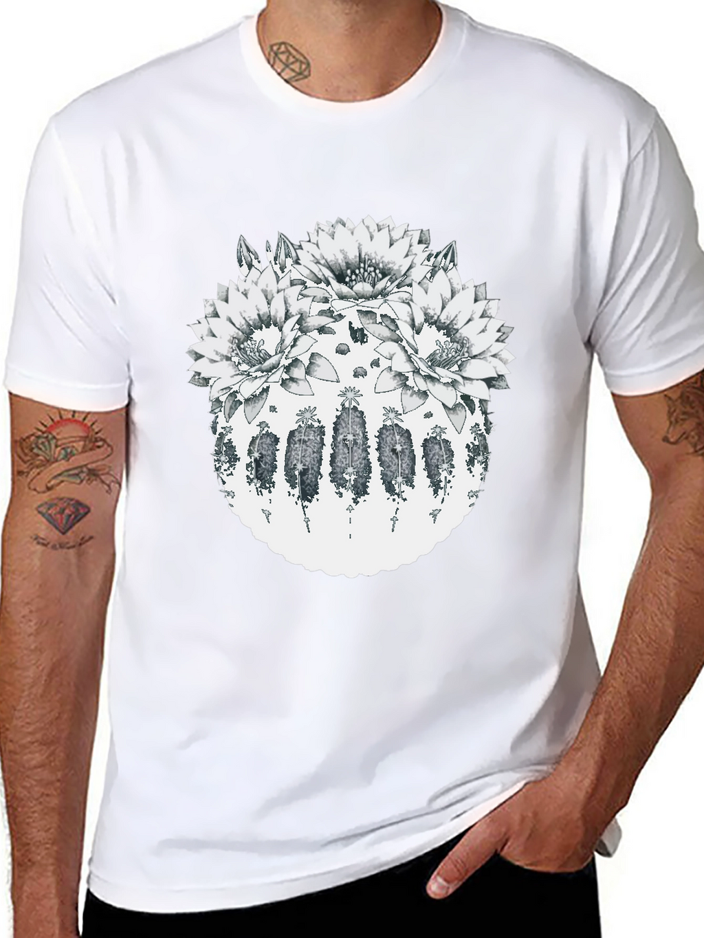 Botanical Cactus Flower Graphic T-Shirt