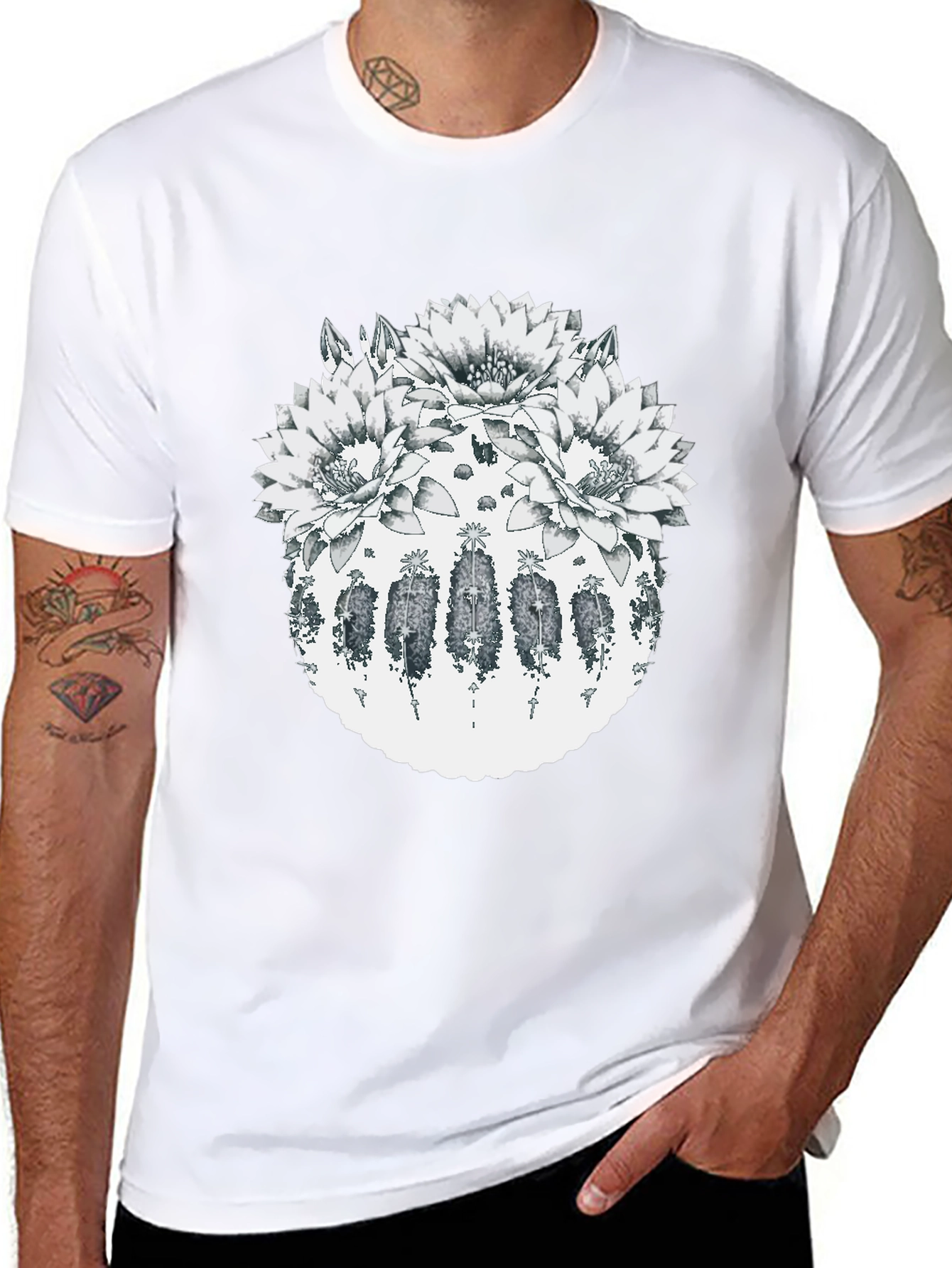 Botanical Cactus Flower Graphic T-Shirt