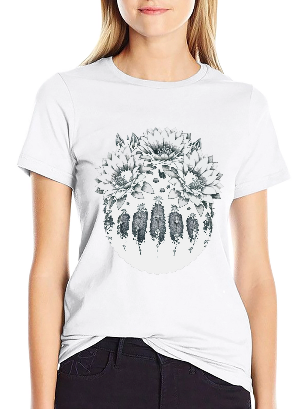 Botanical Cactus Flower Graphic T-Shirt