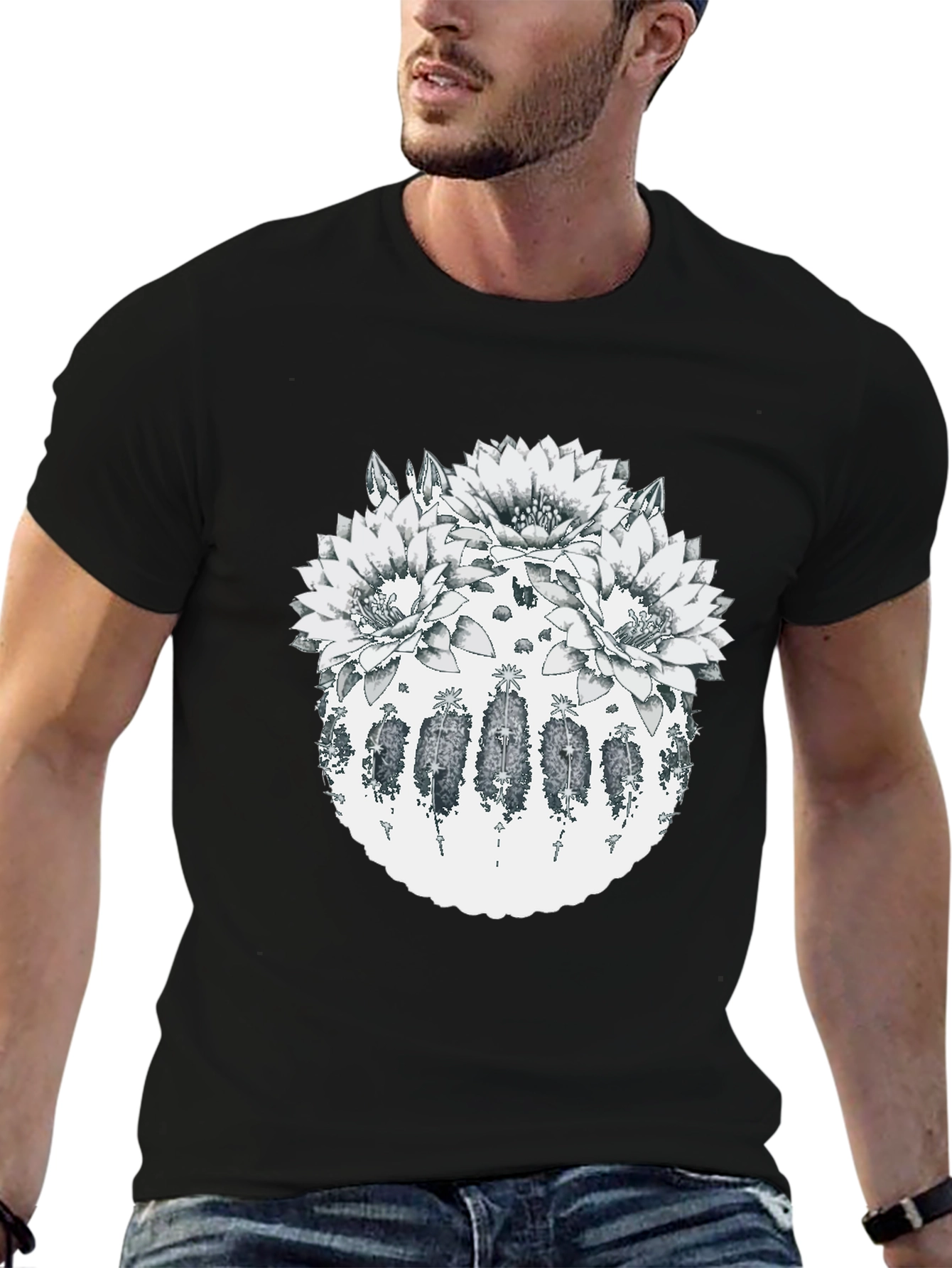 Botanical Cactus Flower Graphic T-Shirt