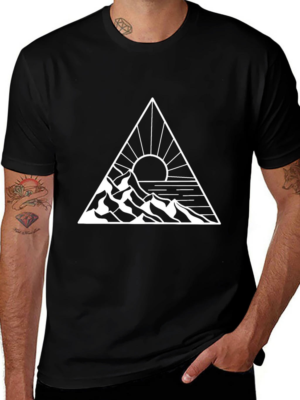 Triangle Mountain Sun Graphic Black T-Shirt