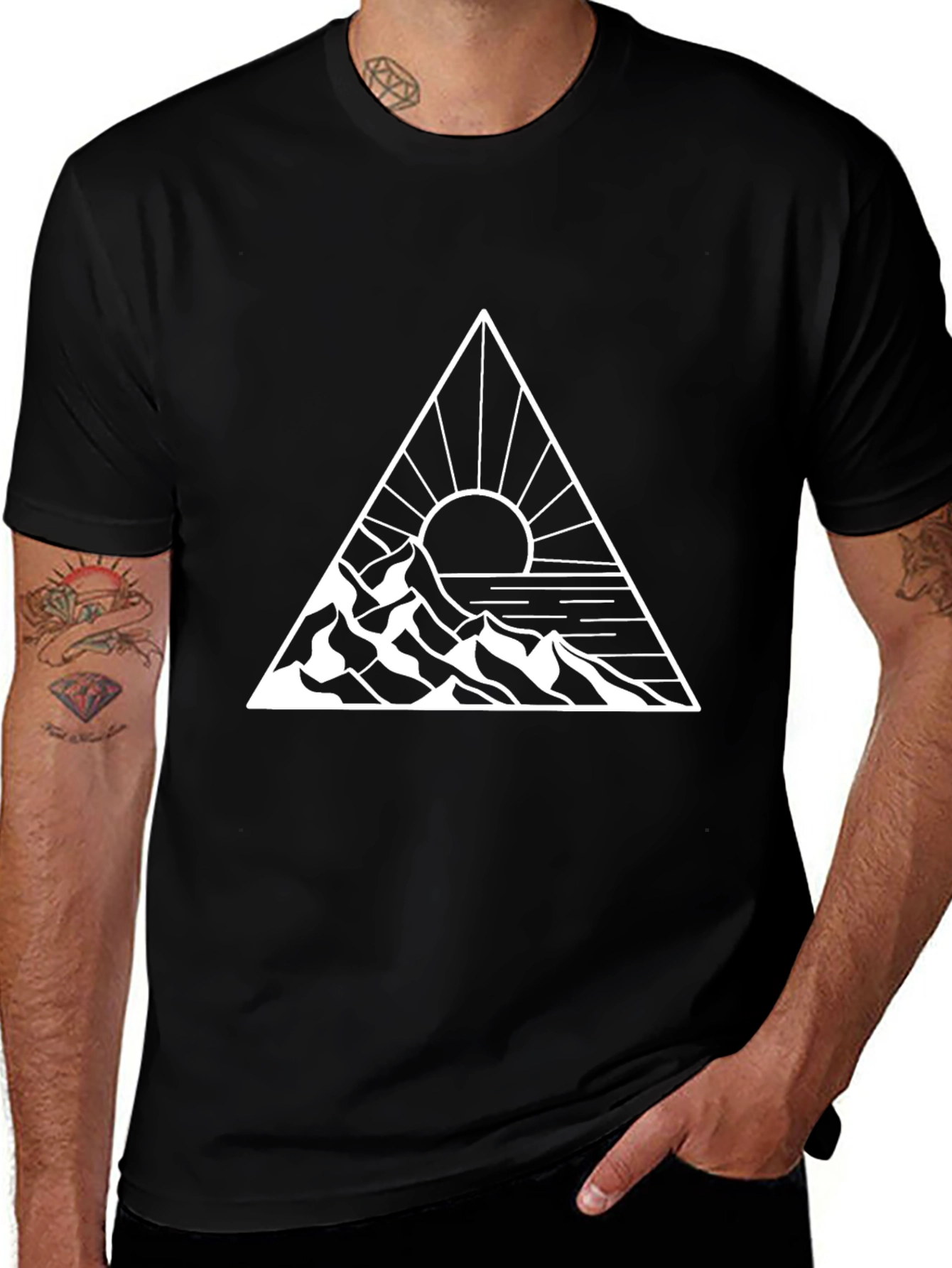 Triangle Mountain Sun Graphic Black T-Shirt