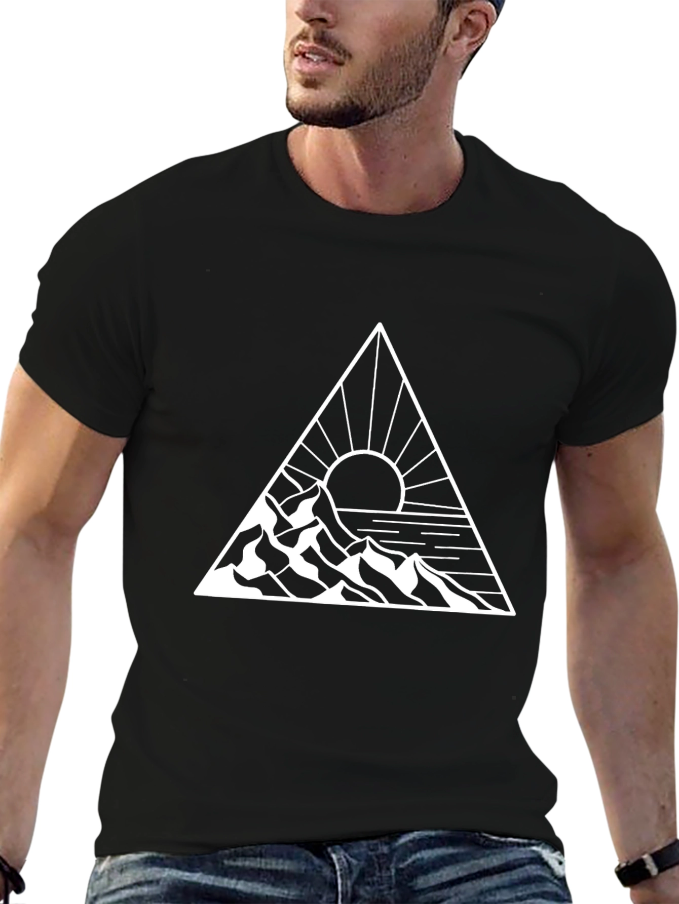 Triangle Mountain Sun Graphic Black T-Shirt