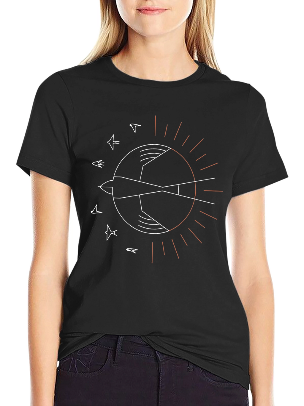 Minimalist Bird Graphic Tee - Black