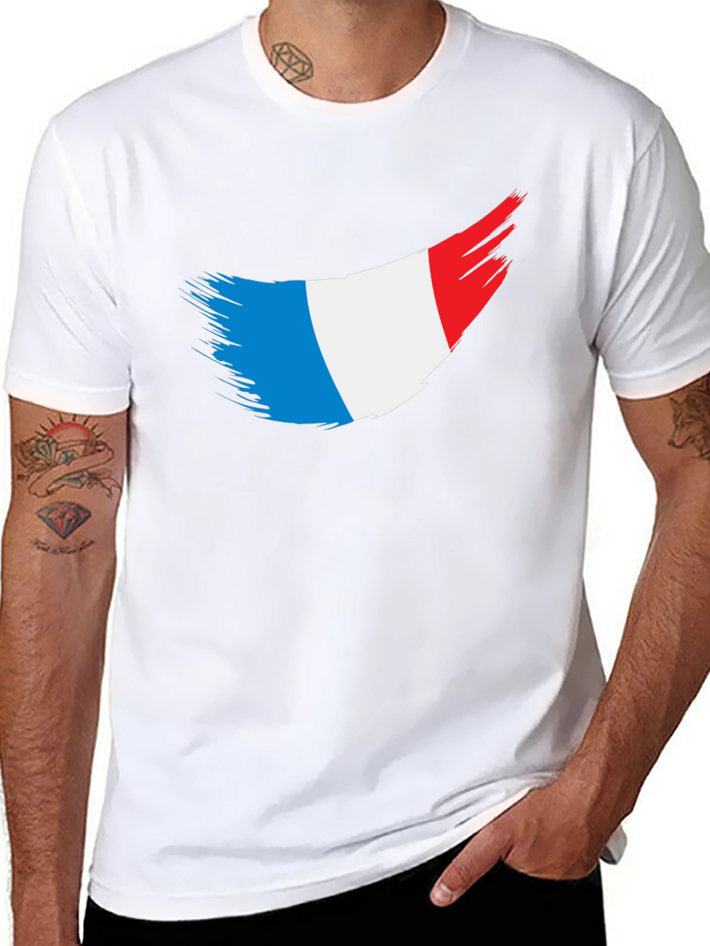 French Flag Brushstroke Black T-Shirt