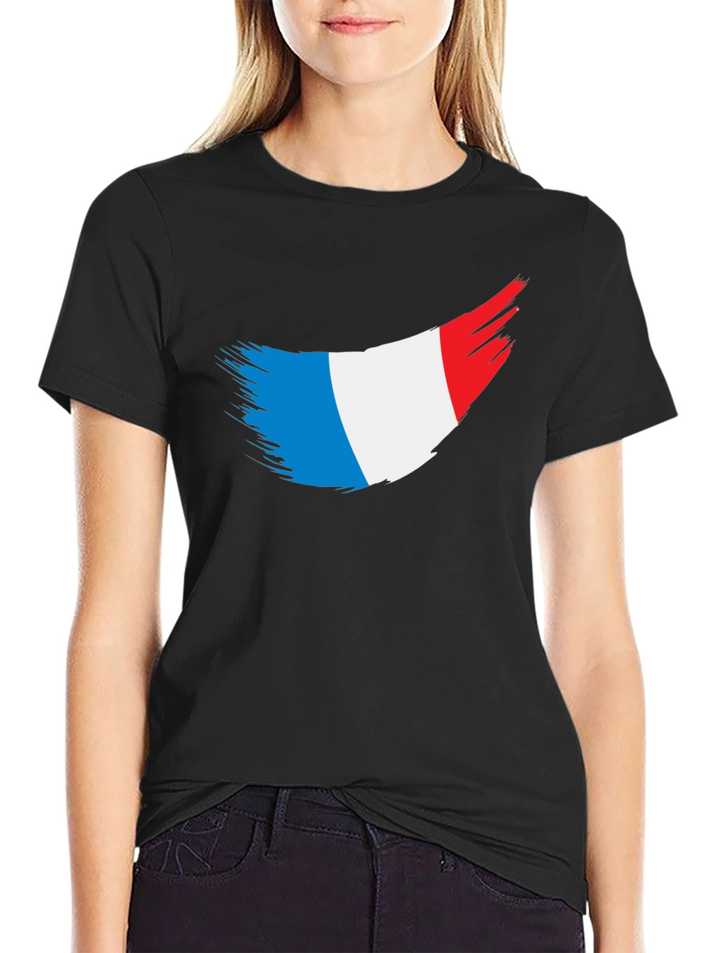 French Flag Brushstroke Black T-Shirt
