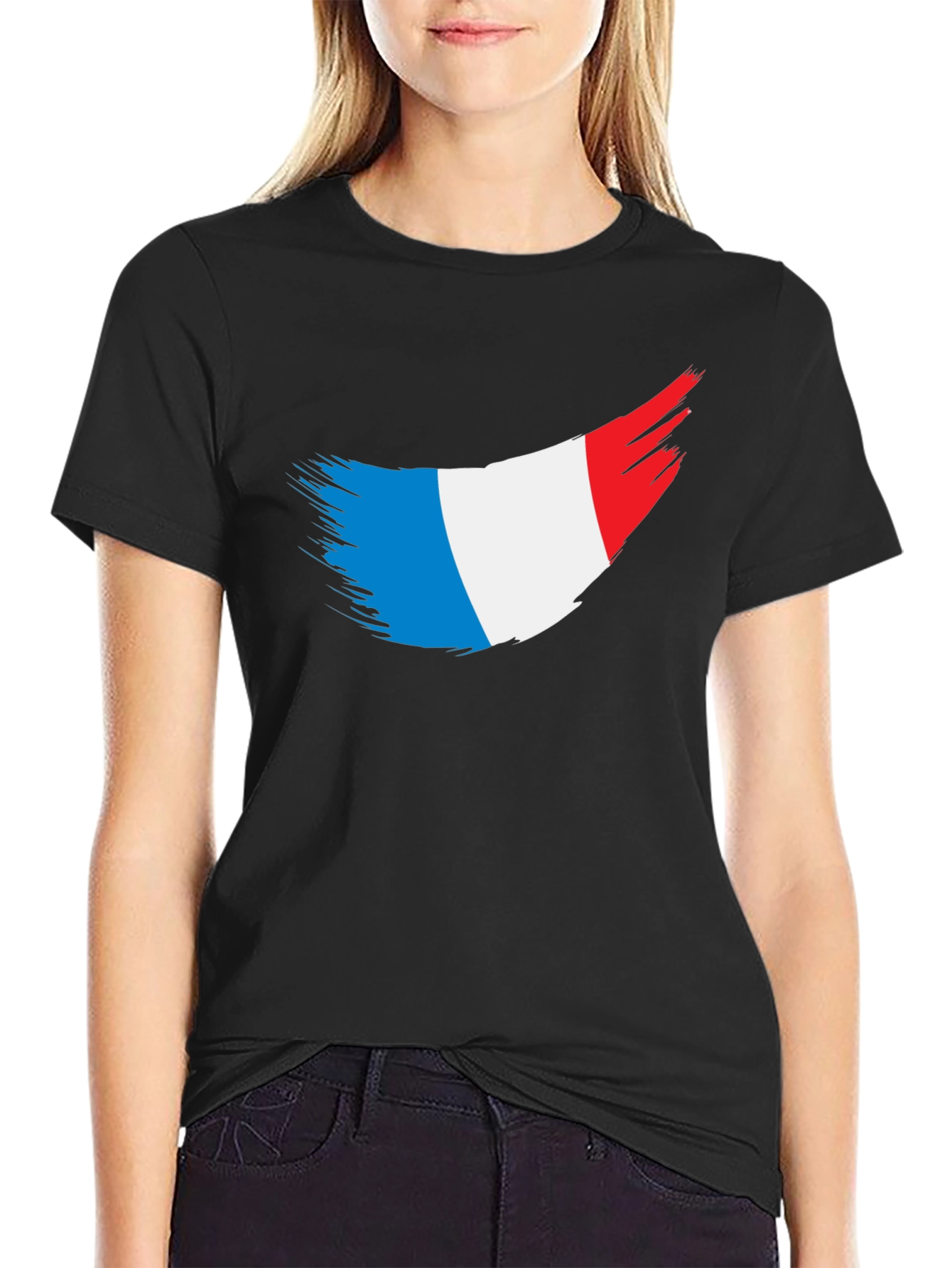 French Flag Brushstroke Black T-Shirt