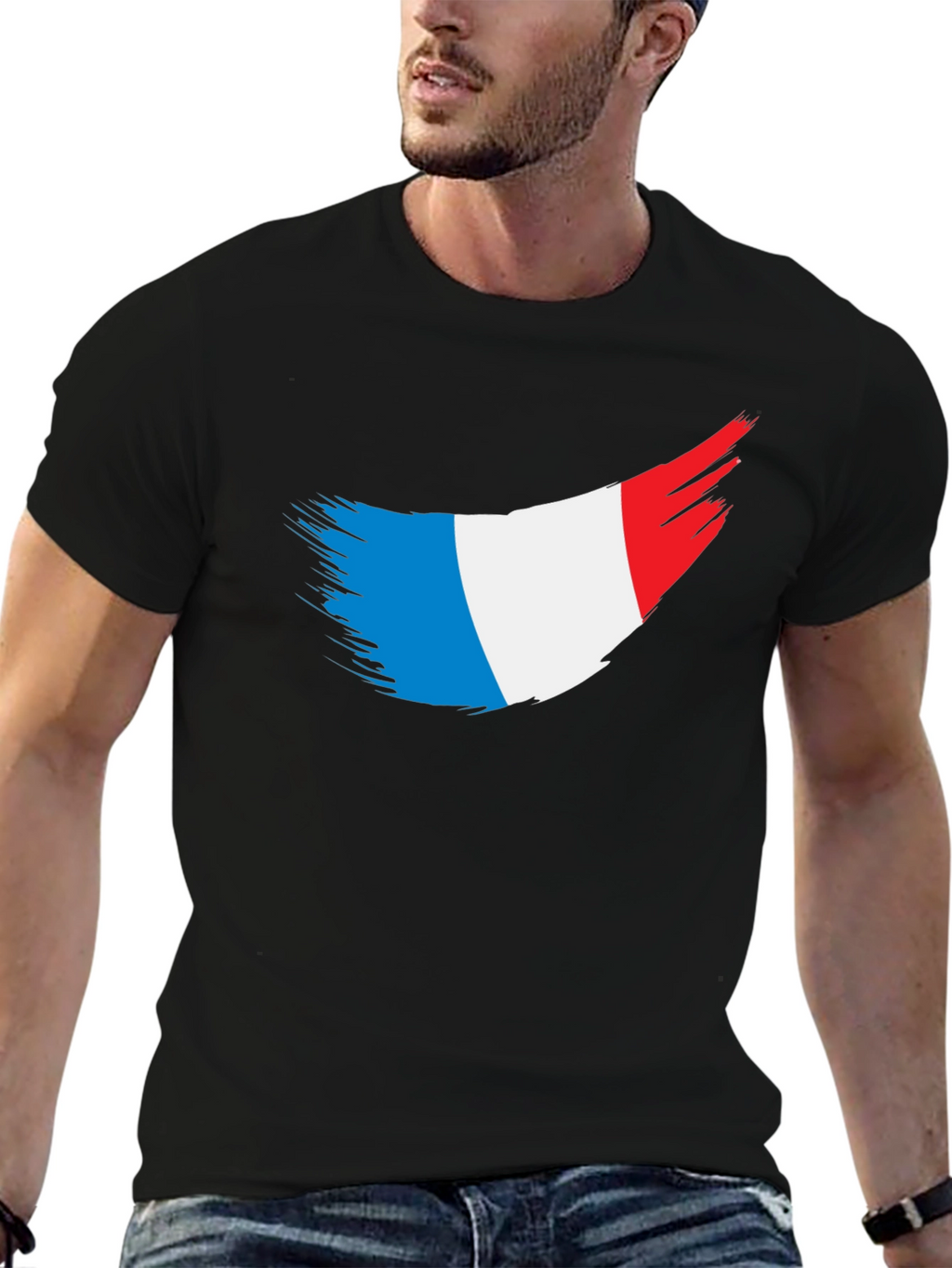 French Flag Brushstroke Black T-Shirt