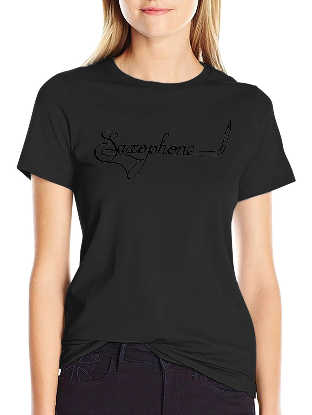 Saxophone Script Graphic Tee - Black
