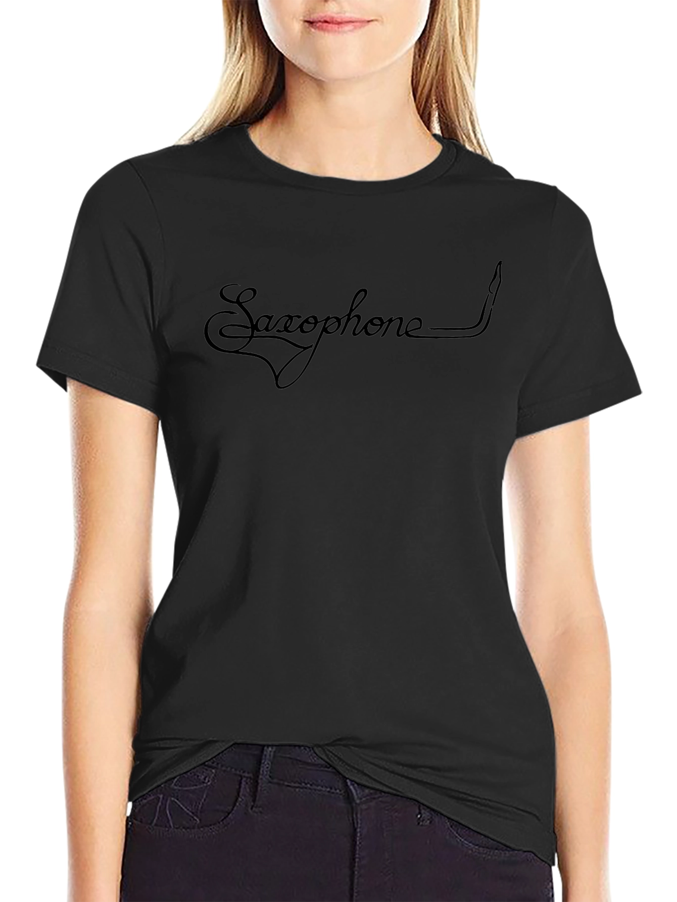 Saxophone Script Graphic Tee - Black