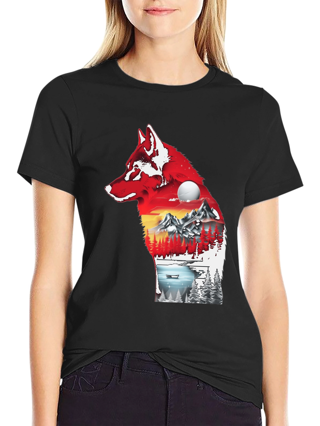 Wolf Silhouette Nature Graphic Tee