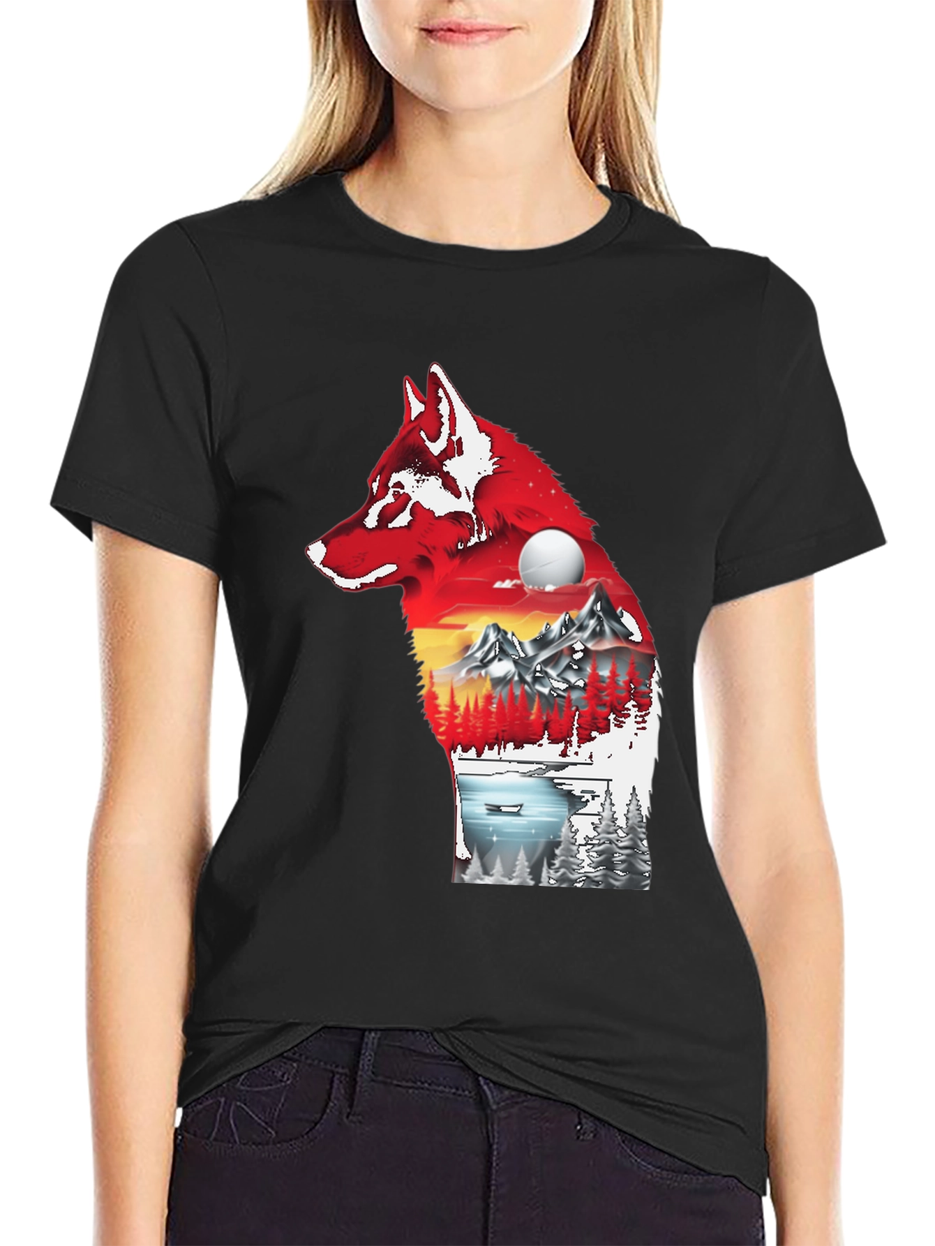 Wolf Silhouette Nature Graphic Tee