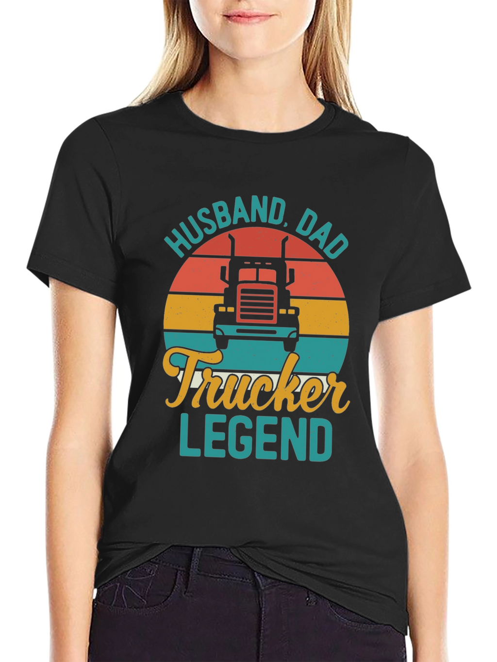 Husband Dad Trucker Legend Black T-Shirt