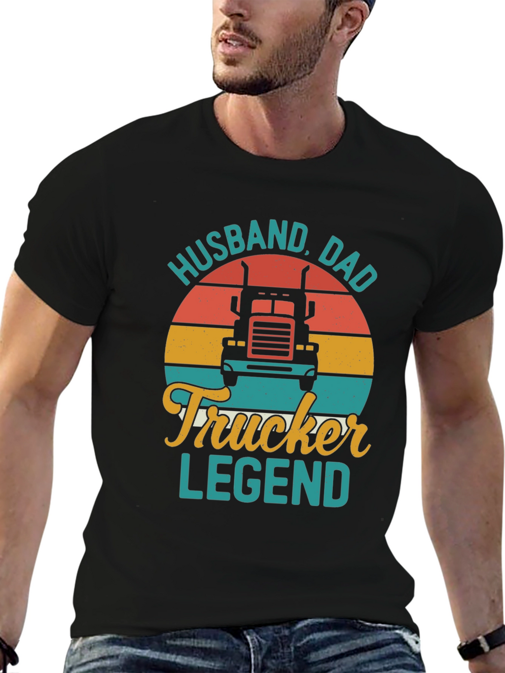 Husband Dad Trucker Legend Black T-Shirt