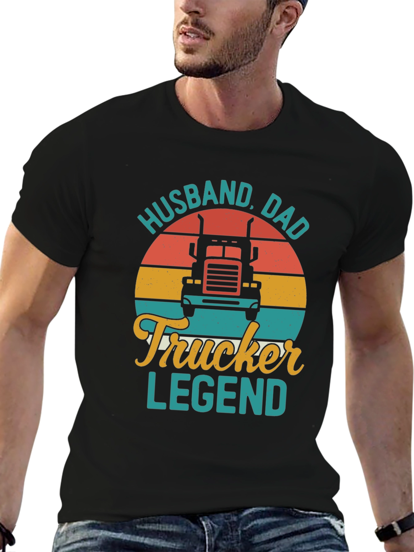 Husband Dad Trucker Legend Black T-Shirt