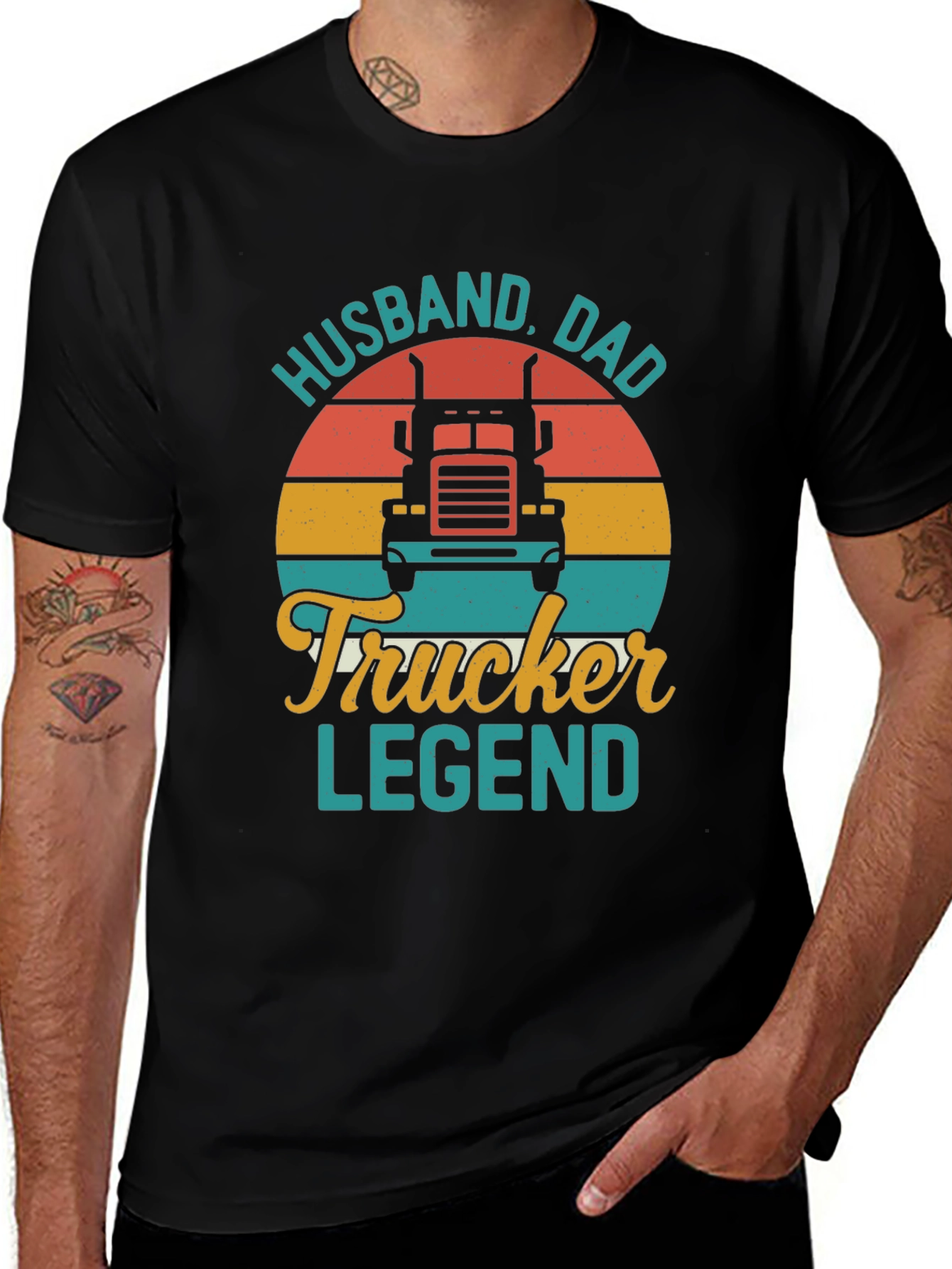 Husband Dad Trucker Legend Black T-Shirt