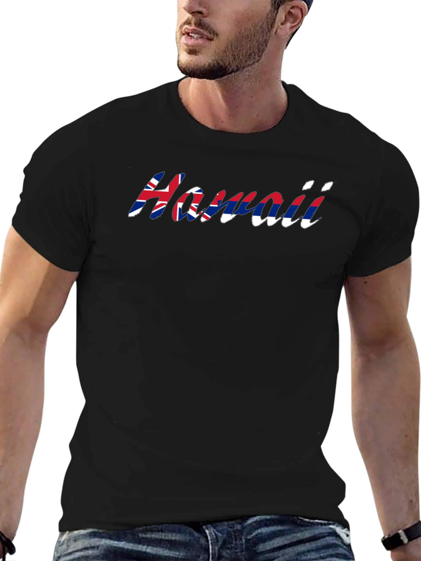Hawaii Flag T-Shirt - Black Crew Neck Tee