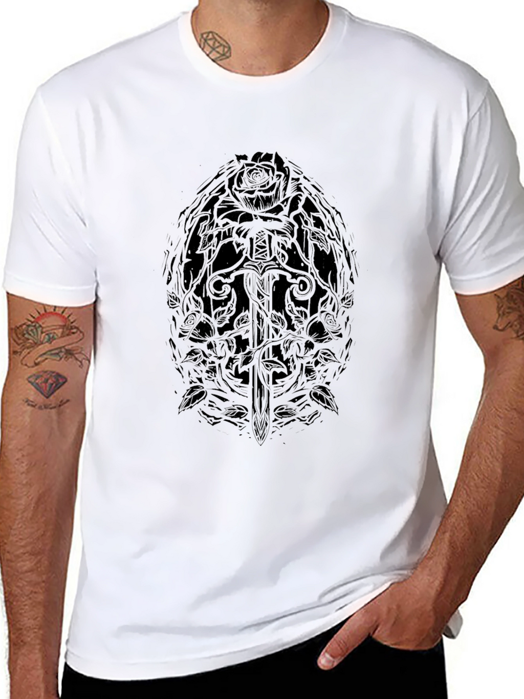 Rose & Sword Graphic Black T-Shirt