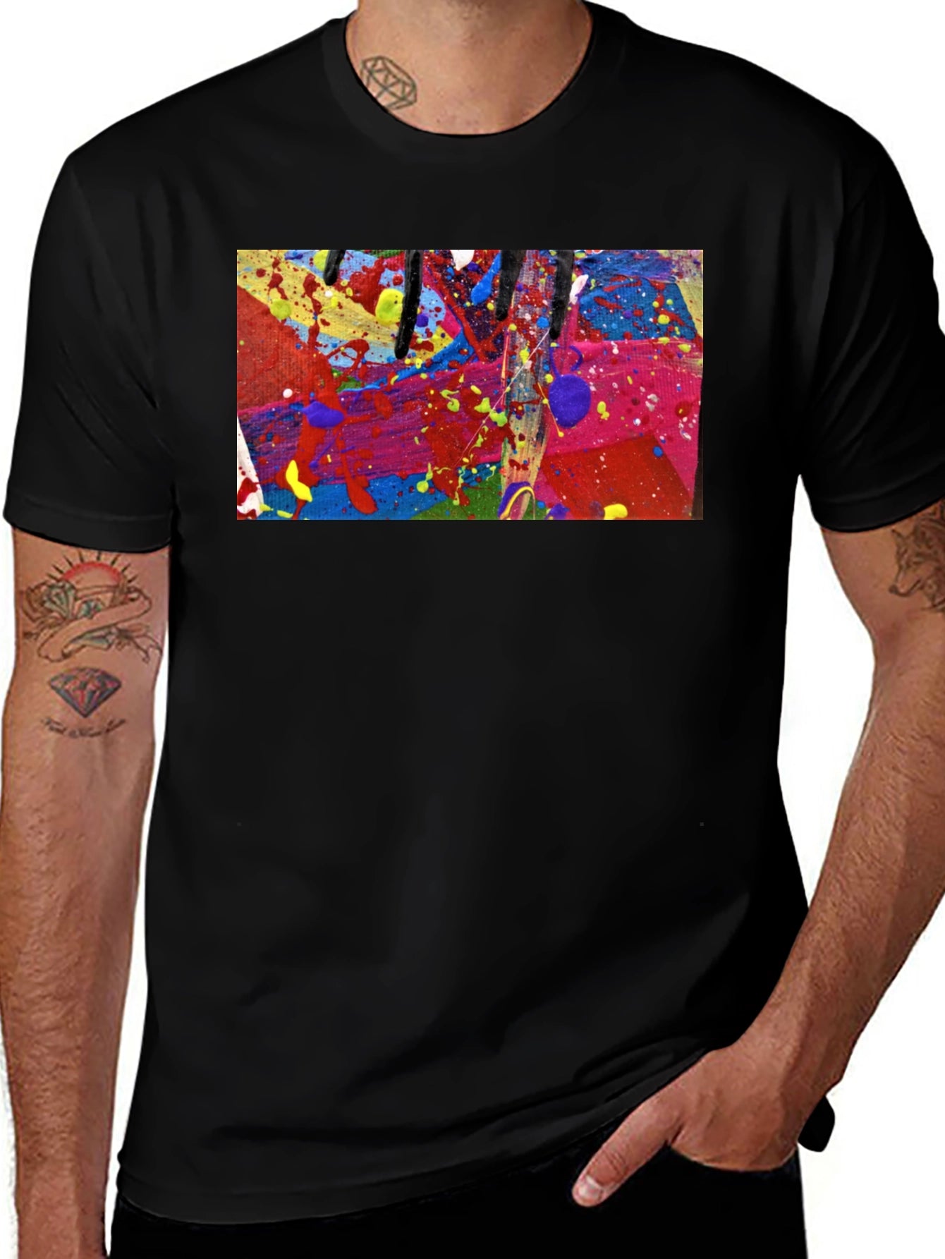 Abstract Art Splatter Print Black T-Shirt