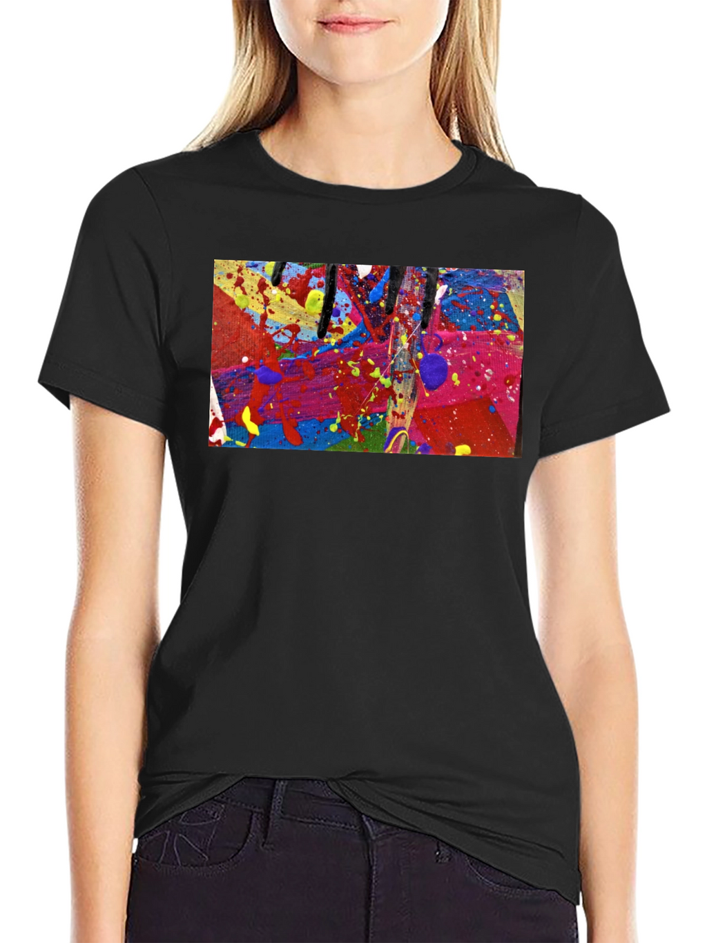 Abstract Art Splatter Print Black T-Shirt