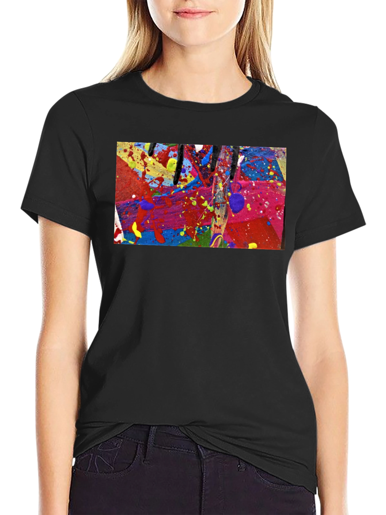 Abstract Art Splatter Print Black T-Shirt